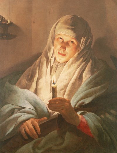 Eine Frau mit einer Kerze und einem Kreuz von Hendrick ter Brugghen